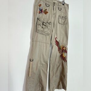Miss Bisou Y2K Embroidered Cargo‎ Pants Low Rise 90s Pants size 11